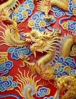 Jumbo Oversized Chinese Dragon in Gold on Red - Blank 150 Page Lined Journal for Your Thoughts, Ideas, and Inspiration (Paperback) - Unique Journal Photo