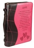 1 Corinthians 13:4-8 Fabric Large Pink/Brown Bible Cover - Christian Art Gifts Photo