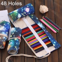 SDP 48 Slots Cosmic Galaxy Print Pen Bag Canvas Pencil Wrap Curtain Roll Up Pencil Case Stationery Pouch Photo