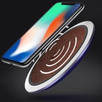SDP FLOVEME YXF89870 PU Leather Round Shape Intelligent Qi Wireless Charger Charging Pad For iPhone Galaxy Huawei Xiaomi LG HTC and Other QI Standard Smart Phones Photo