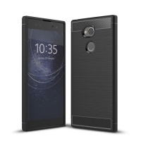 SUNSKYCH For Sony Xperia XA2 Ultra Brushed Texture Carbon Fiber Shockproof TPU Protective Back Case Photo