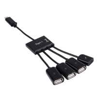 SUNSKYCH Portable 4" 1 USB-C / Type-C to 3 Ports USB 2.0 OTG HUB Cable with Micro USB Power Supply Photo
