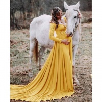 South African Importers Long Tail Maternity Dresses For Photo Shoot Maternity Photography Props Maxi Dresses For Pregnant Women Clothes Pregnancy Dress - Yellow / XL Photo