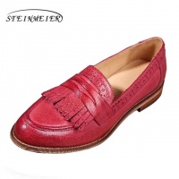 South African Importers 100% Genuine sheepskin leather brogue yinzo ladies flats shoes vintage handmade sneaker oxford shoes for women red brown blue - red 02 / 8.5 Photo