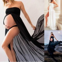 South African Importers 2019 Summer Sexy Maternity Dresses for photo shoot Women Strapless Maxi Long Pregnancy Dress Clothes Solid Black White Vestidos - Black / XL Photo
