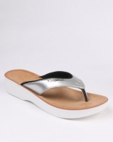 Angelsoft Ladies Leather Comfort Thong Sandal Silver Photo