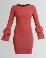 London Hub Fashion Multi Frill Sleeve Bodycon Dress Terracotta Photo