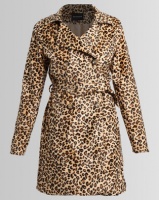 London Hub Fashion Leopard Print Belted Trench Coat Brown Photo