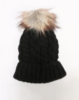 New Look Cable Faux Pom Bobble Beanie Black Photo