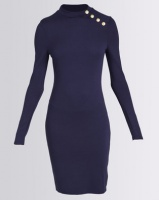 Brave Soul Long Sleeve Dress With Gold Buttons Midnight Blue Photo