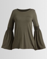 Slick Bell Sleeve Top Olive Photo