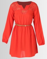 Utopia Belted Tunic With Lace Inset Tangerine Photo