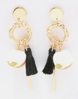 Miss Maxi Detailed Ball and Tassel Drop Earrings Black/Gold-tone Photo