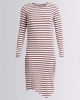 Silent Theory Stripe Long Sleeve Midi Dress Burgundy/White Photo