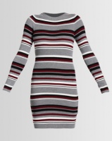 New Look Multi Stripe Ribbed Jumper Dress Grey Photo