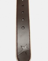 Soviet Columbo Mens Genuine Leather Belt With Contrast Stone Edging Dark Brown Photo