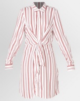 New Look Stripe Tie Front Shirt Dress Off White Photo