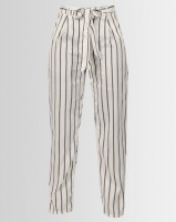 London Hub Fashion Striped Bow Belt Tapered Trousers White Photo