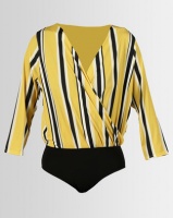 London Hub Fashion Vertical Stripe Wrapover Bodysuit Yellow Photo
