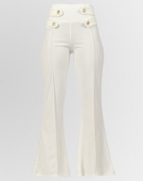 London Hub Fashion Button Detail Flared Trousers White Photo