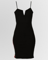 London Hub Fashion V Neck Stripe Detail Bodycon Dress Black Photo