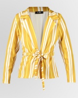 London Hub Fashion Stripe Belted Waist Blazer Yellow Photo