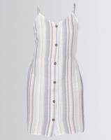 London Hub Fashion Vertical Stripe Button Up Cami Dress Blue Photo