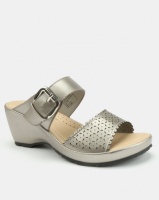 Bata Comfit Buckle Strap Wedge Mules Pewter Photo