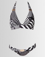 City Goddess London Abstract Striped Buckle Detail Bikini Set Black/White Photo