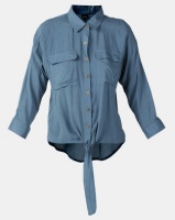 G Couture Button Down Shirt With Hem Tie Blue Photo