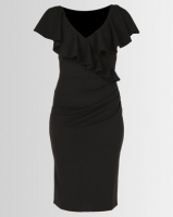City Goddess London Frilled V Neckline Midi Dress Black Photo