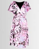 City Goddess London Satin Printed Flutter Sleeve Midi Dress with Belt Multi Photo