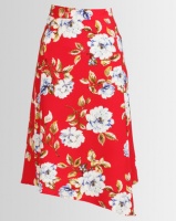 Utopia Floral Printed Asymmetrical Skirt Red Photo