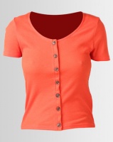 New Look Button Front Ribbed T-Shirt Orange Photo