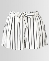 New Look Stripe High Tie Waist Shorts White Photo