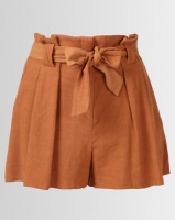 New Look Linen-Look Tie Waist Shorts Rust Photo