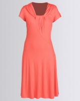G Couture Gathered Neck Detail Soft Dress Coral Photo
