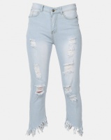 Utopia Ripped Skinny Jeans With Frayed Hem Mid Wash Photo