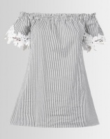 Utopia Bardot Tunic With Embroidery Black/White Stripe Photo