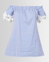 Utopia Bardot Tunic With Embroidery Blue/White Stripe Photo