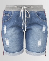 Utopia Mid Wash Denim Shorts With Side Stripe Blue Photo