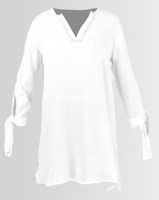 G Couture Tunic With Sleeve Ties and Blanket Stitch White Photo