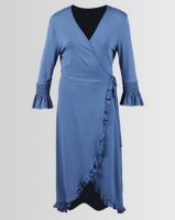 G Couture Smocked Sleeve Wrap Dress Blue Photo