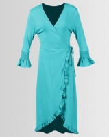 G Couture Smocked Sleeve Wrap Dress Turquoise Photo