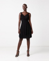 City Goddess London V Neck Pleated Wrap Midi Dress Black Photo