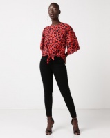 QUIZ Leopard Print Tie Front Boxy Top Red/Black Photo