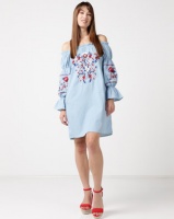 Utopia Bardot Embroidered Dress Denim Blue Photo