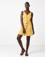 New Look Cross Hatch Button Front Pinafore Dress Yellow Photo