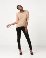 New Look 3/4 Sleeve Fine Knit Top Camel Photo