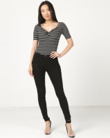 New Look Black Stripe Frill V Neck Bodysuit Photo